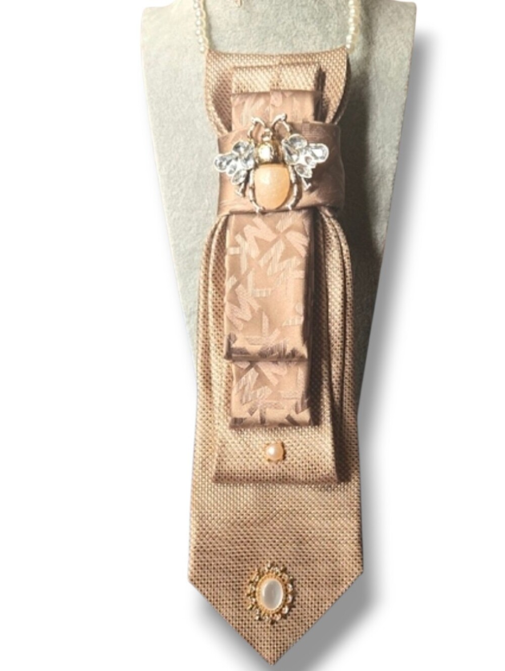 3/$60 Gold Tone Folded Cravat Gold Bee Brooch with Ivory Stone and Gem Wings